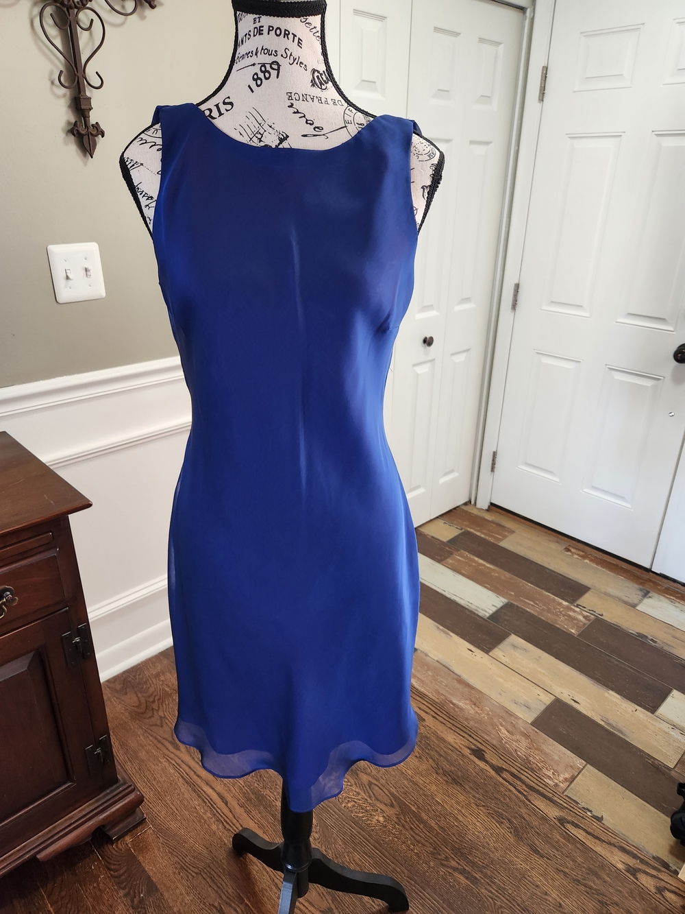 Royal Blue Chiffon Dress With Purple Lining Sleeveless Sheath Dress